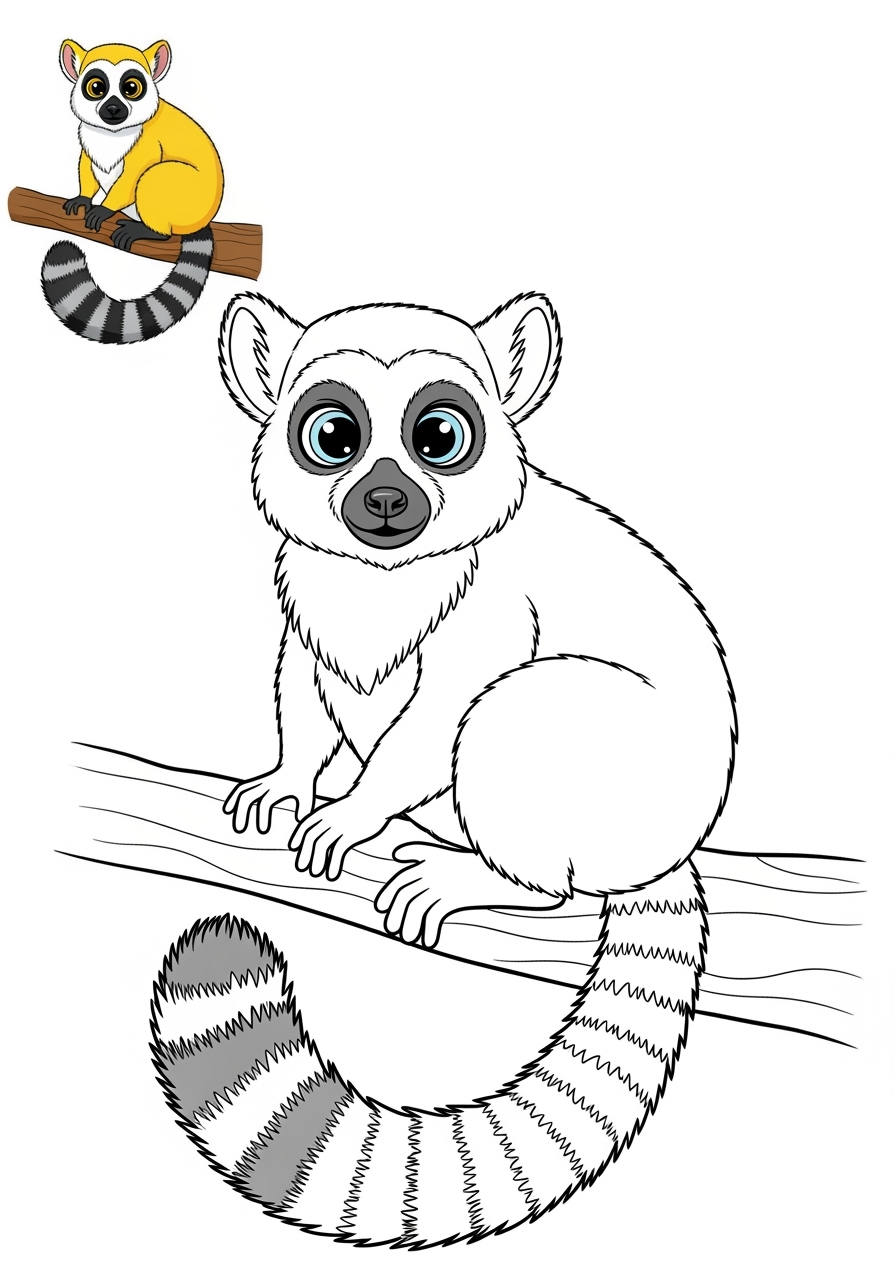 easy animals African Wildlife lemur kids coloring page 0