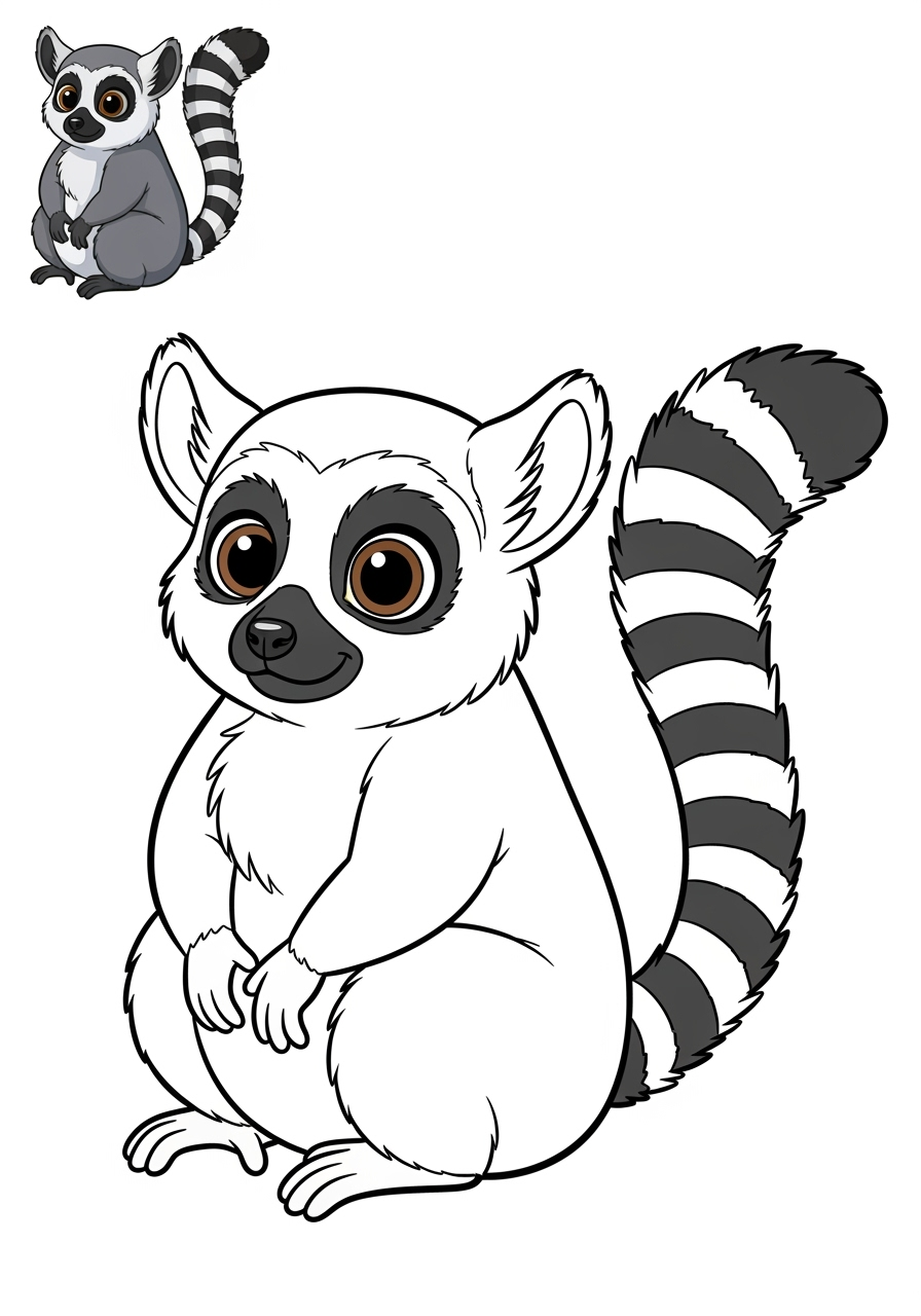 easy animals African Wildlife lemur kids coloring page 1