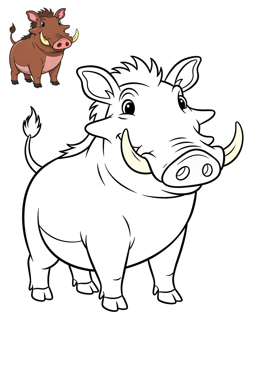 easy animals African Wildlife warthog kids coloring page 0