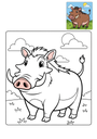 easy animals African Wildlife warthog kids coloring page 1_thumb