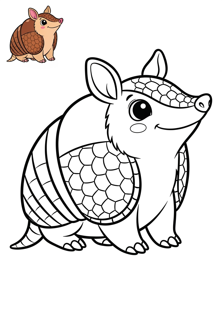 easy animals Arctic/Polar & Unique Birds/Marsupials armadillo kids coloring page 1