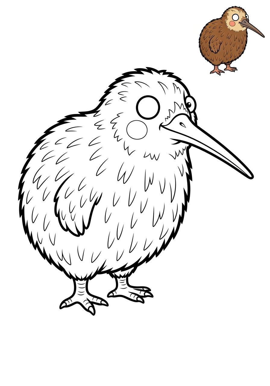 easy animals Arctic/Polar & Unique Birds/Marsupials kiwi kids coloring page 0