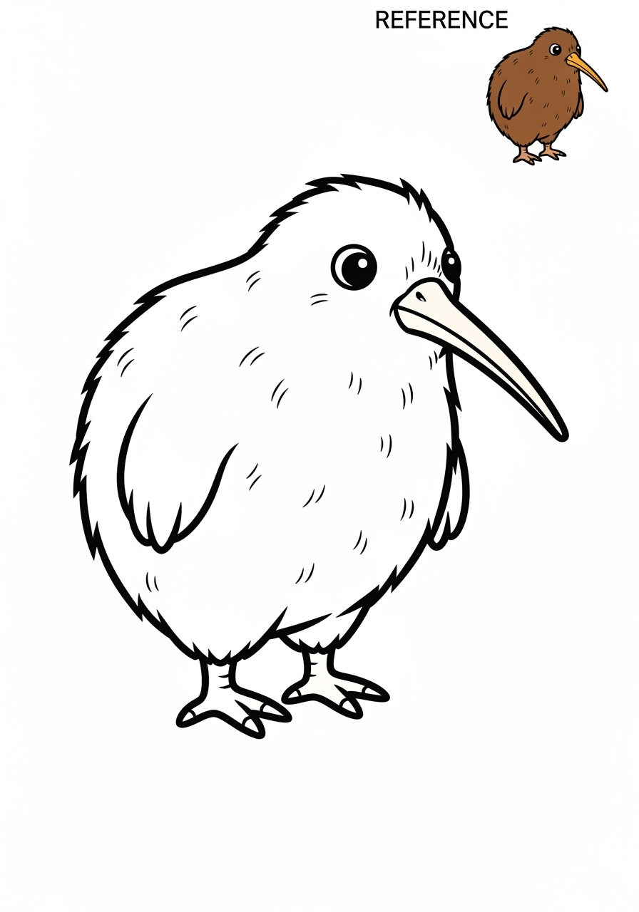 easy animals Arctic/Polar & Unique Birds/Marsupials kiwi kids coloring page 1