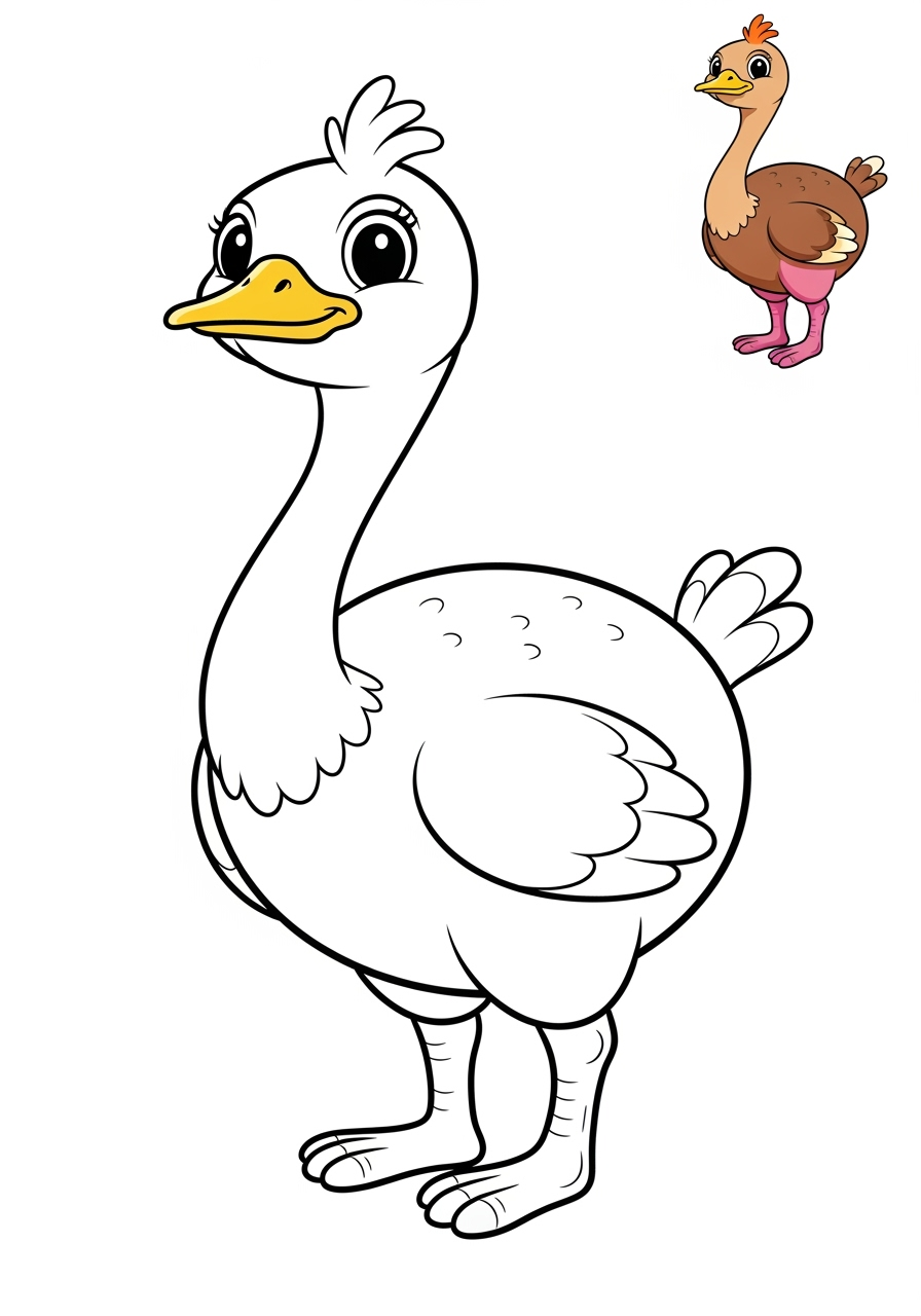 easy animals Arctic/Polar & Unique Birds/Marsupials ostrich kids coloring page 1