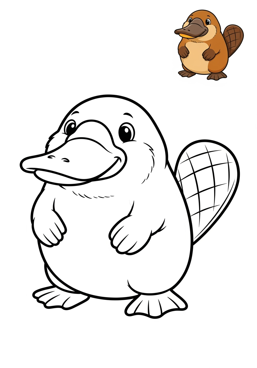 easy animals Arctic/Polar & Unique Birds/Marsupials platypus kids coloring page 0