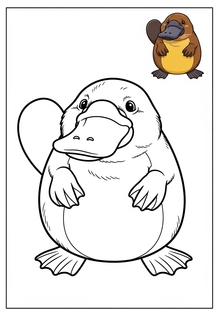 easy animals Arctic/Polar & Unique Birds/Marsupials platypus kids coloring page 1