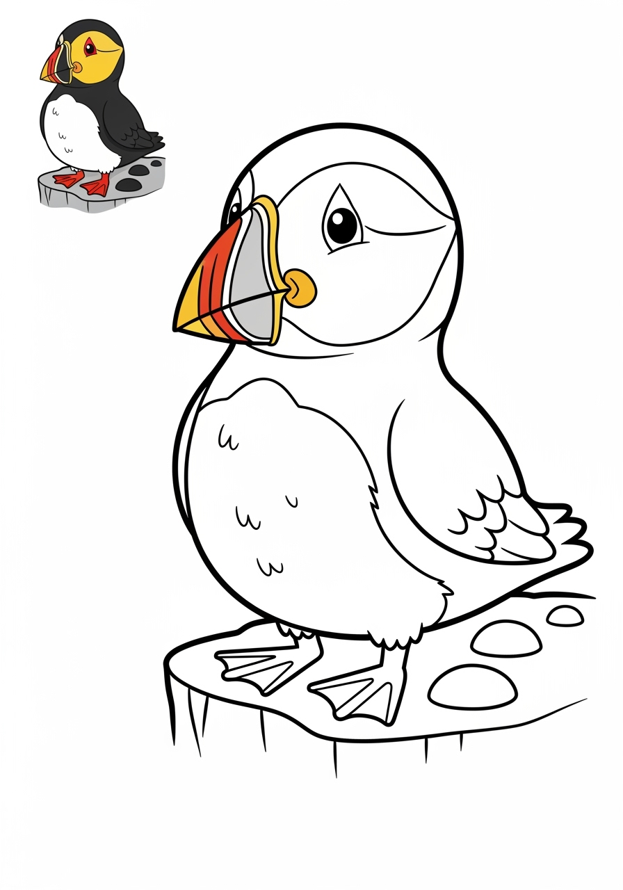 easy animals Arctic/Polar & Unique Birds/Marsupials puffin kids coloring page 1