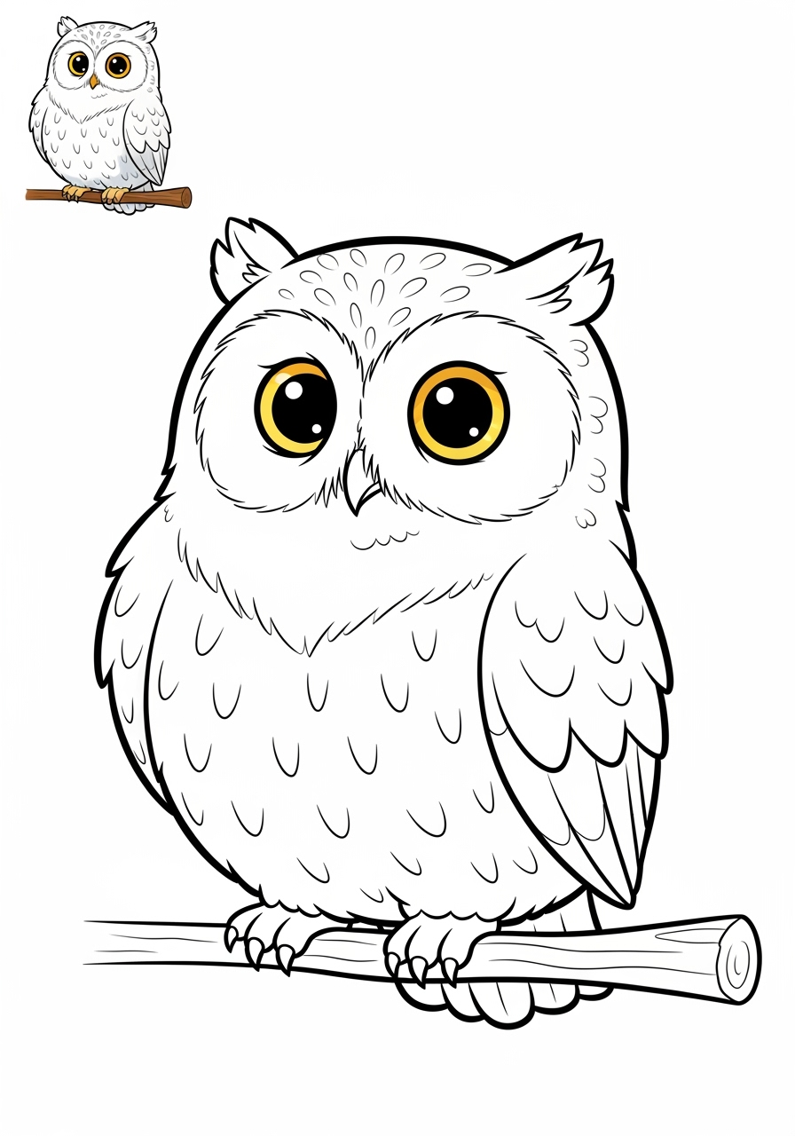 easy animals Arctic/Polar & Unique Birds/Marsupials snowy owl kids coloring page 1