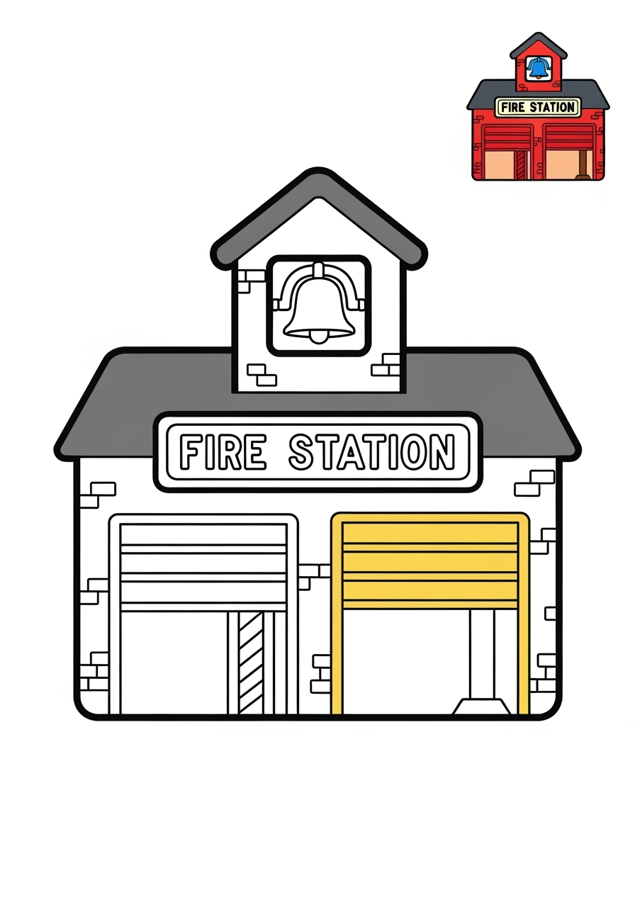 easy buildings and places Community Buildings fire station kids coloring page 0