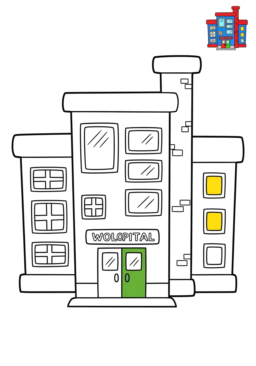 easy buildings and places Community Buildings hospital kids coloring page 0