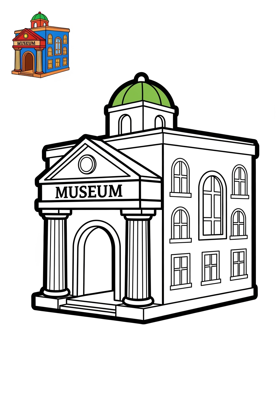 easy buildings and places Community Buildings museum kids coloring page 0