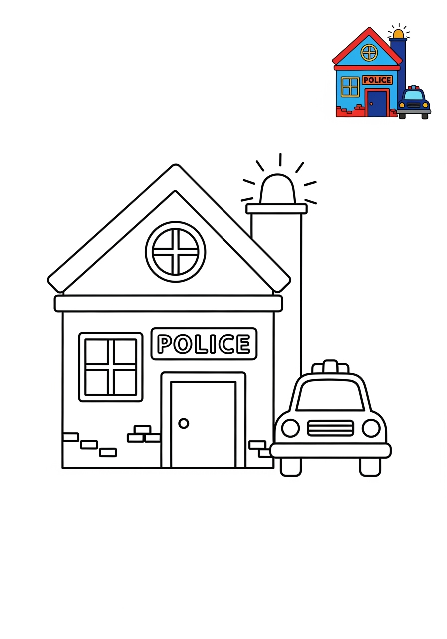 easy buildings and places Community Buildings police station kids coloring page 0