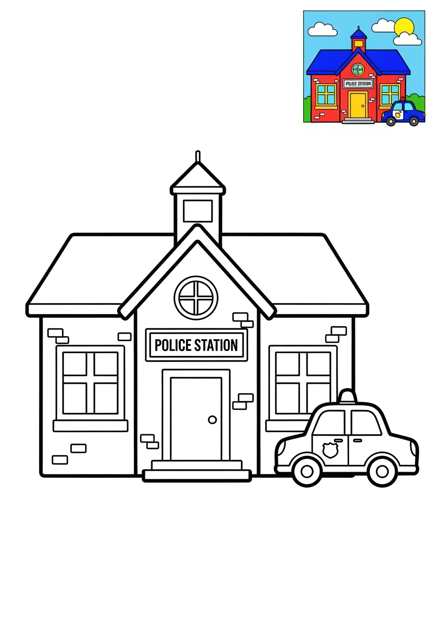 easy buildings and places Community Buildings police station kids coloring page 1