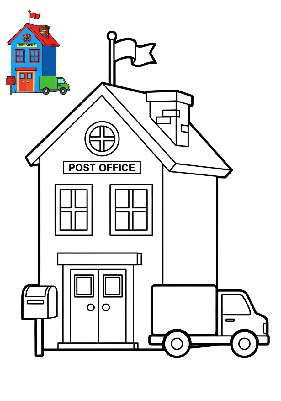 easy buildings and places Community Buildings post office kids coloring page 1
