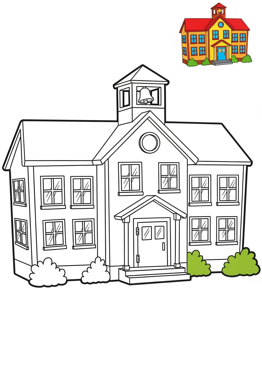 easy buildings and places Community Buildings school kids coloring page 1