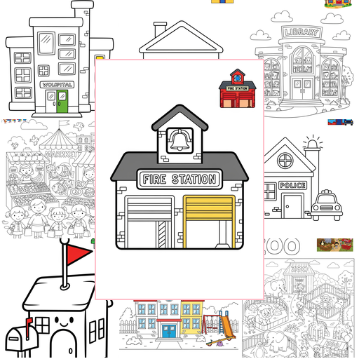 Easy Buildings and Places Community Buildings Coloring Sheets Collections Thumbnail