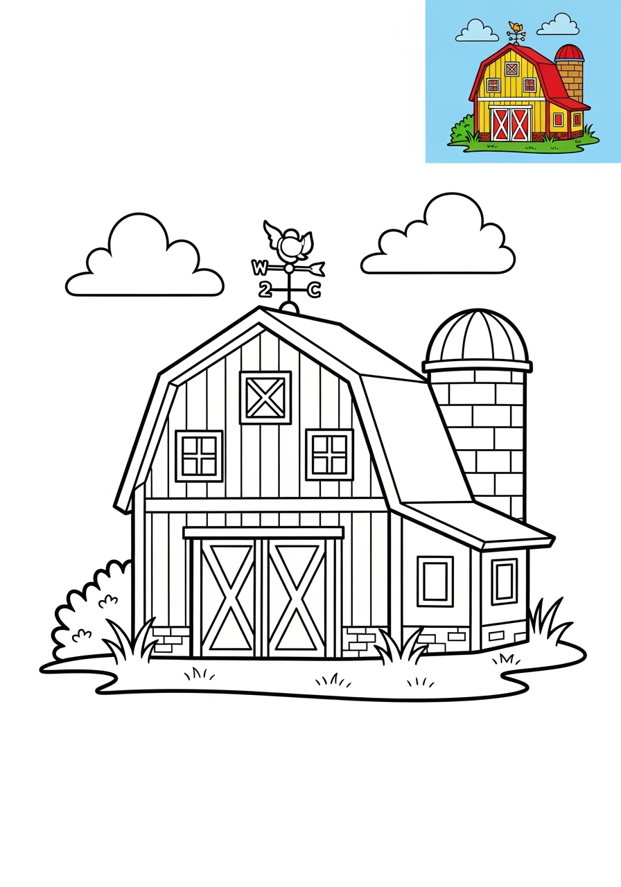 easy buildings and places Landmarks barn kids coloring page 0
