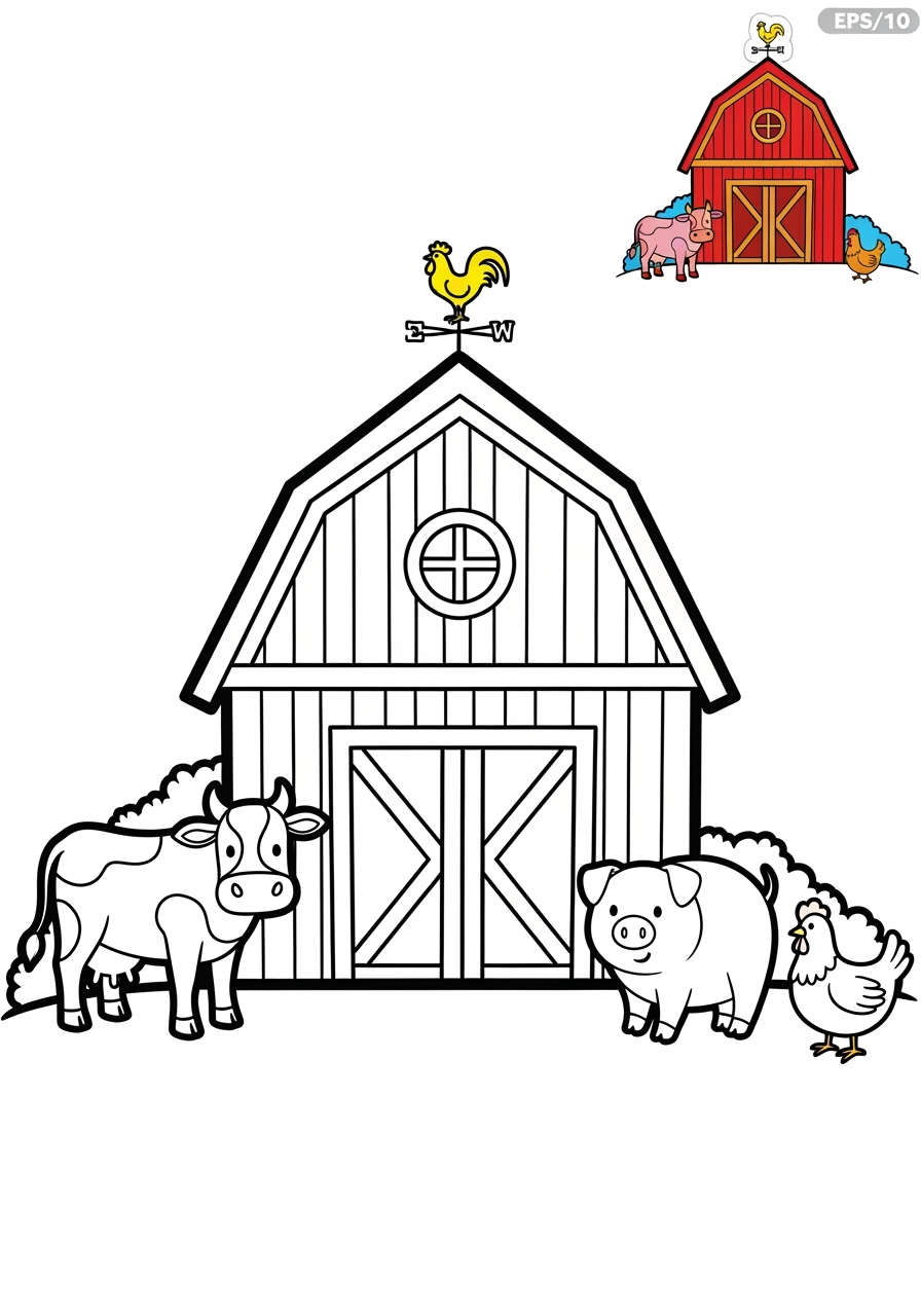 easy buildings and places Landmarks barn kids coloring page 1