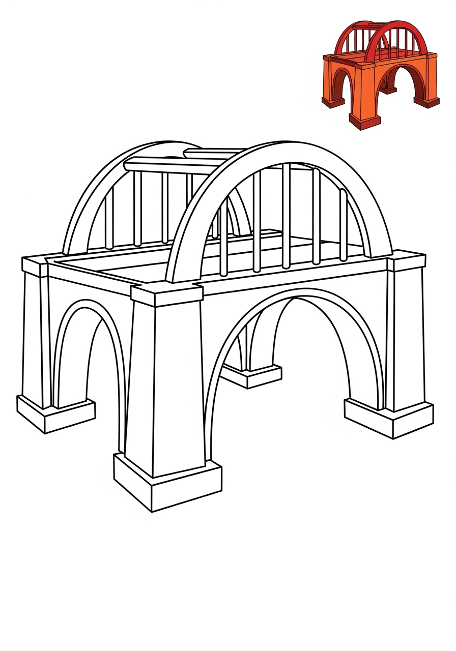easy buildings and places Landmarks bridge kids coloring page 0