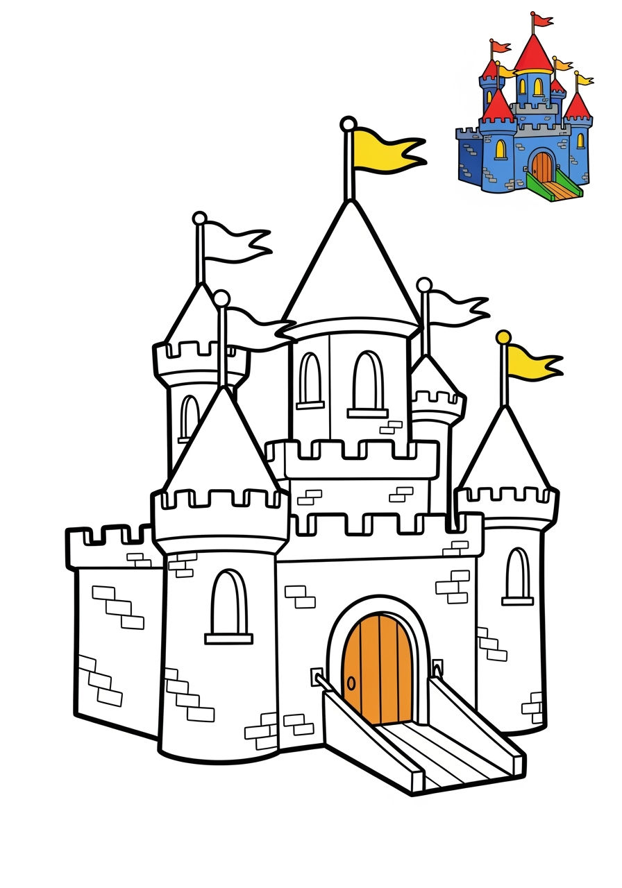 easy buildings and places Landmarks castle kids coloring page 0