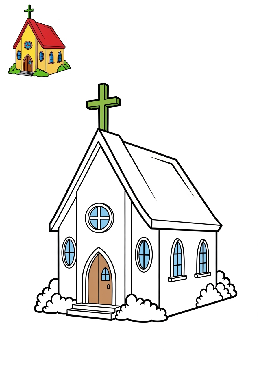 easy buildings and places Landmarks church kids coloring page 0
