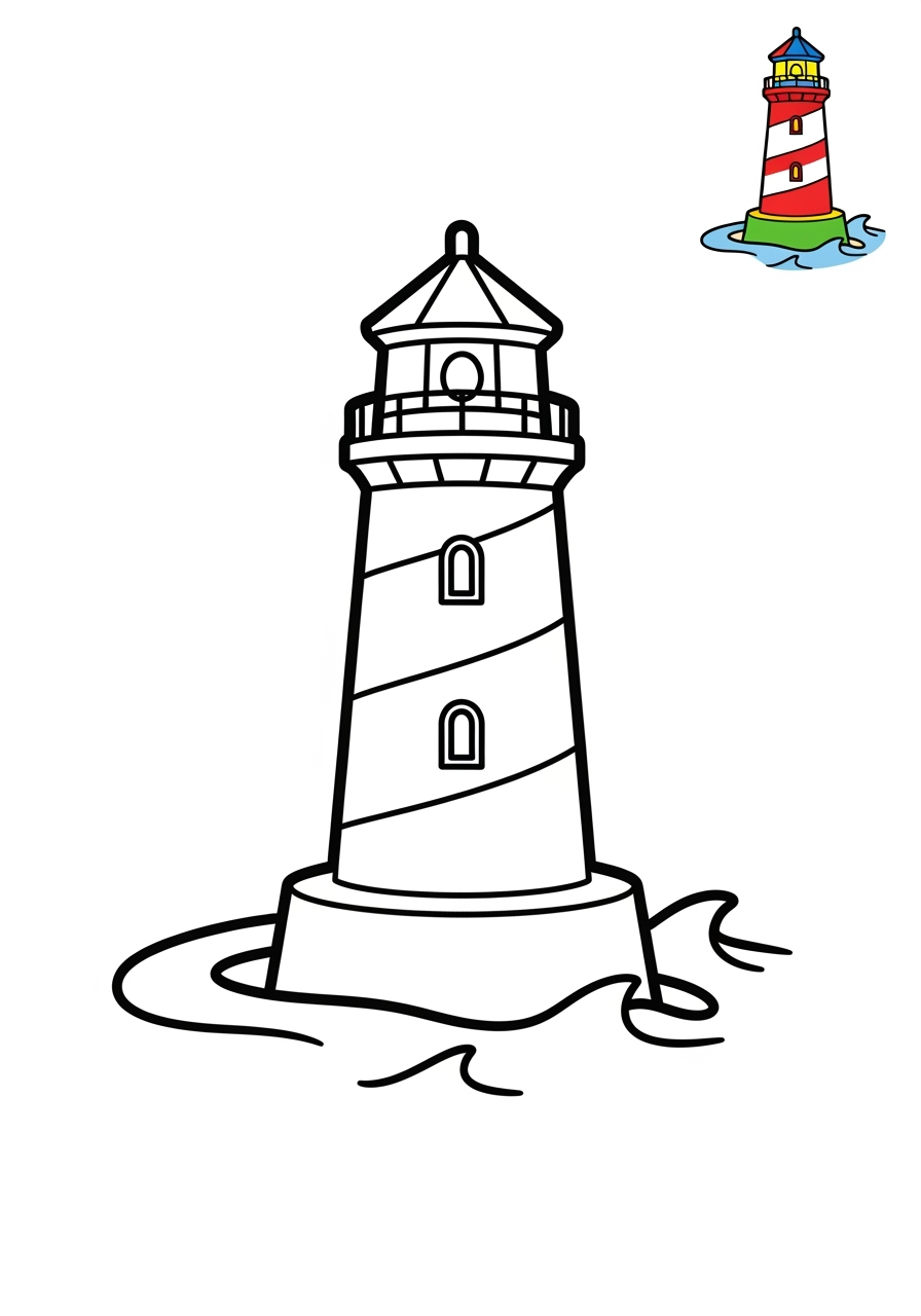 easy buildings and places Landmarks lighthouse kids coloring page 1