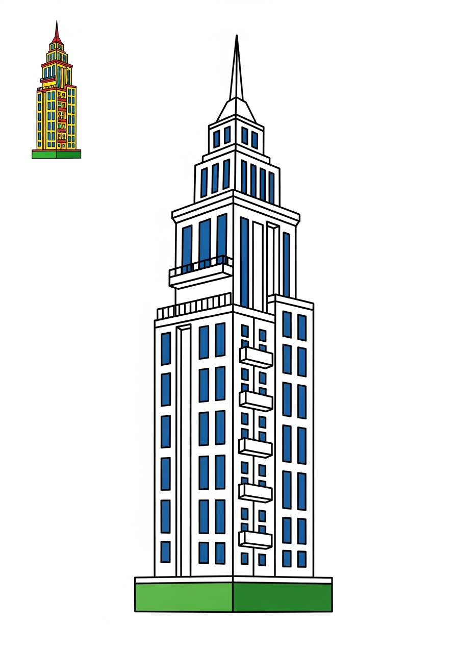 easy buildings and places Landmarks skyscraper kids coloring page 0