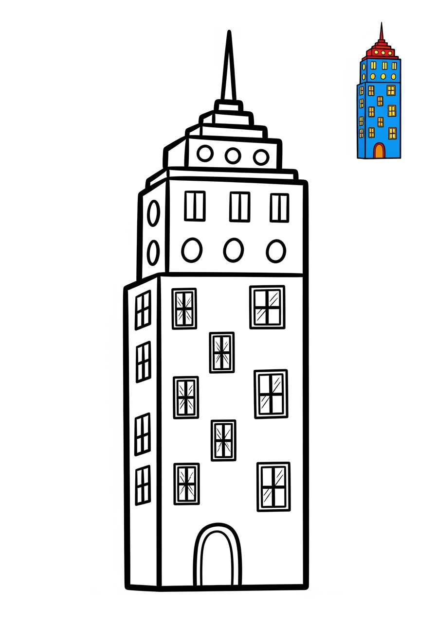 easy buildings and places Landmarks skyscraper kids coloring page 1