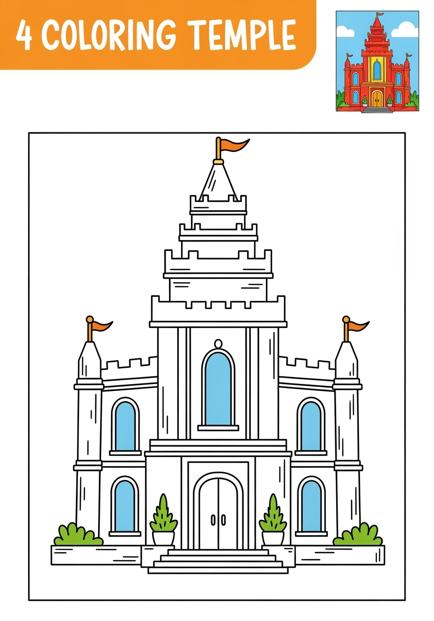 easy buildings and places Landmarks temple kids coloring page 0