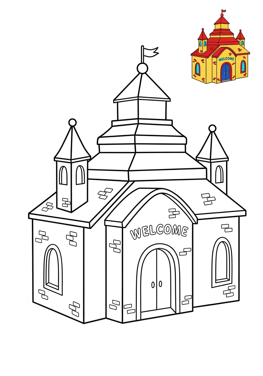 easy buildings and places Landmarks temple kids coloring page 1