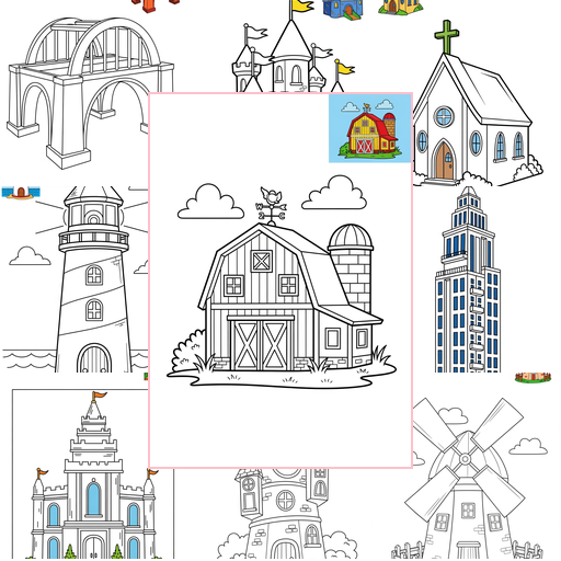 Easy Buildings and Places Landmarks Coloring Sheets Collections Thumbnail