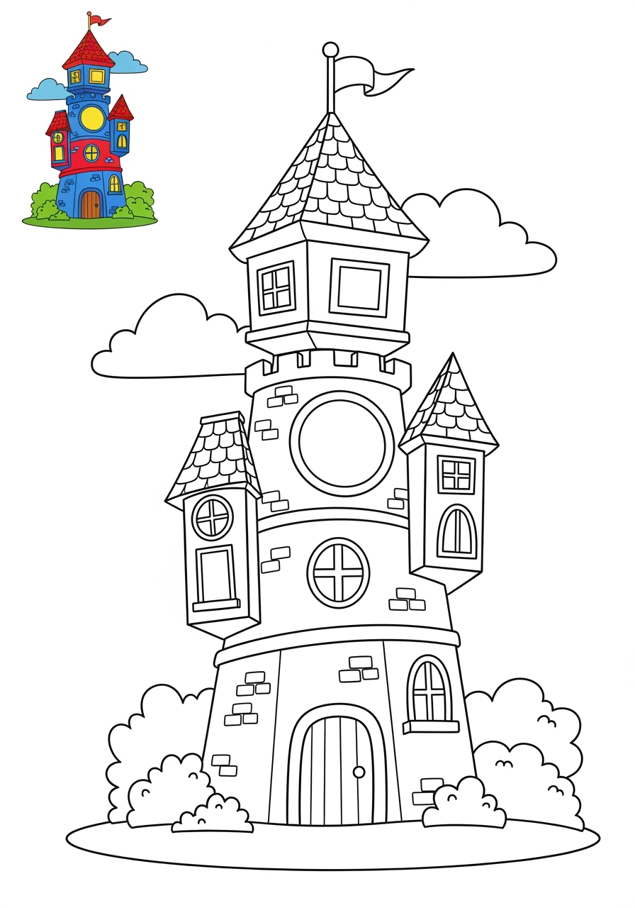 easy buildings and places Landmarks tower kids coloring page 0
