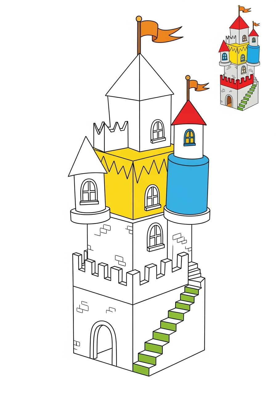 easy buildings and places Landmarks tower kids coloring page 1
