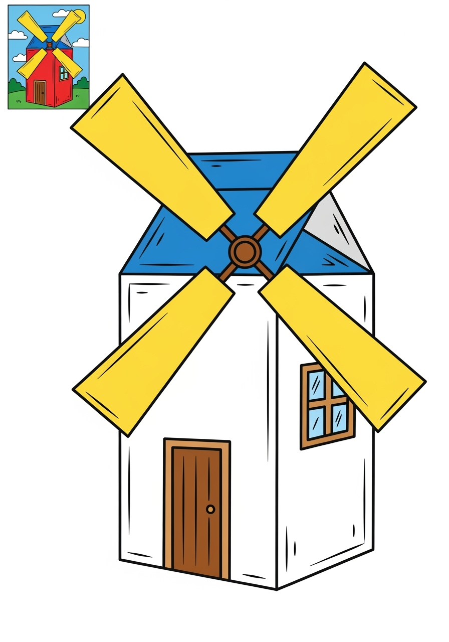 easy buildings and places Landmarks windmill kids coloring page 1