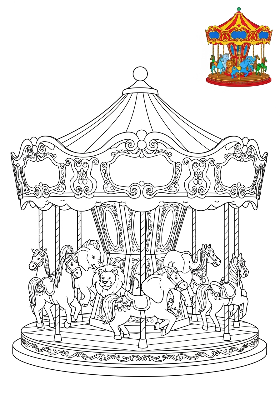 easy buildings and places Play & Fun carousel kids coloring page 0
