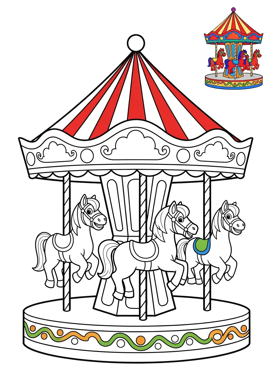 easy buildings and places Play & Fun carousel kids coloring page 1