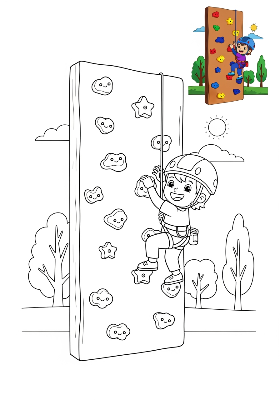 easy buildings and places Play & Fun climbing wall kids coloring page 0