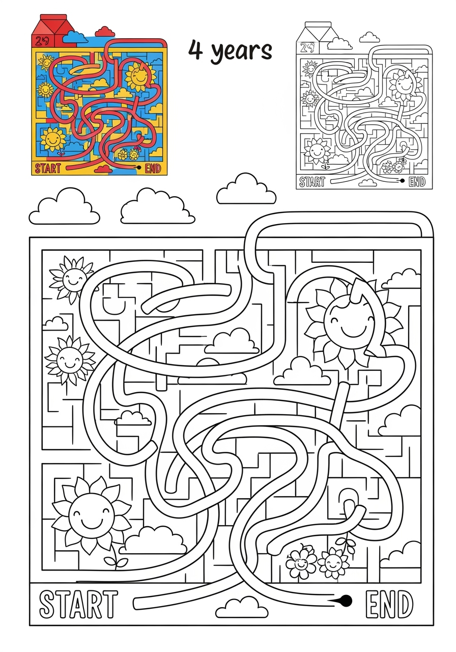 easy buildings and places Play & Fun maze kids coloring page 0
