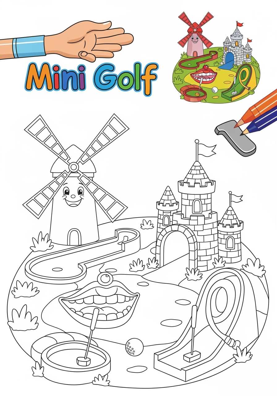 easy buildings and places Play & Fun mini golf kids coloring page 0