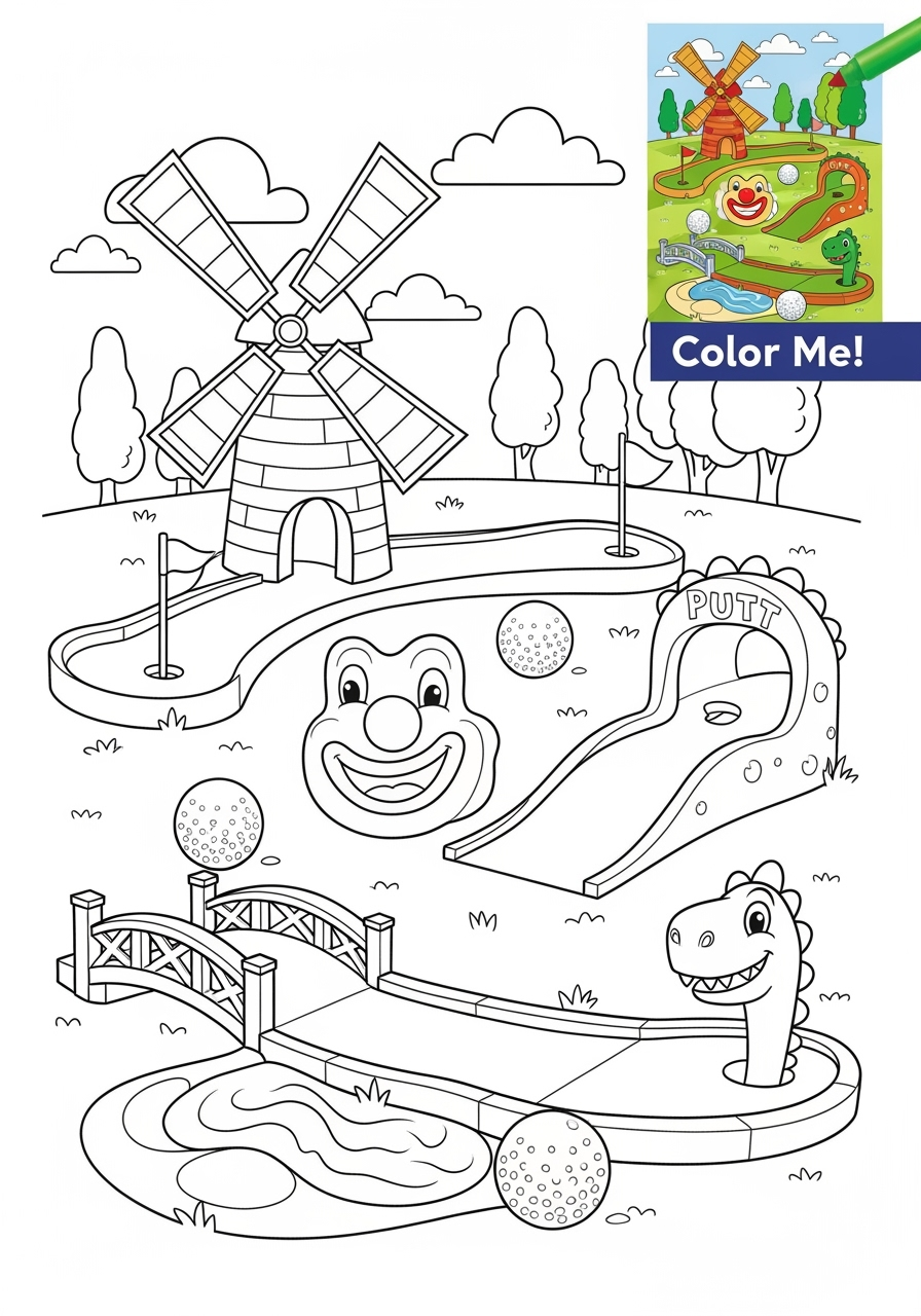 easy buildings and places Play & Fun mini golf kids coloring page 1