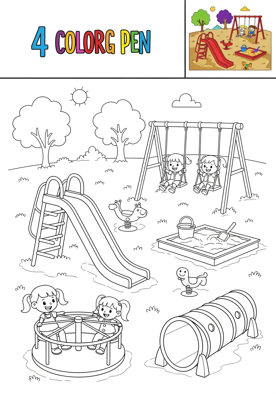 easy buildings and places Play & Fun playground kids coloring page 0