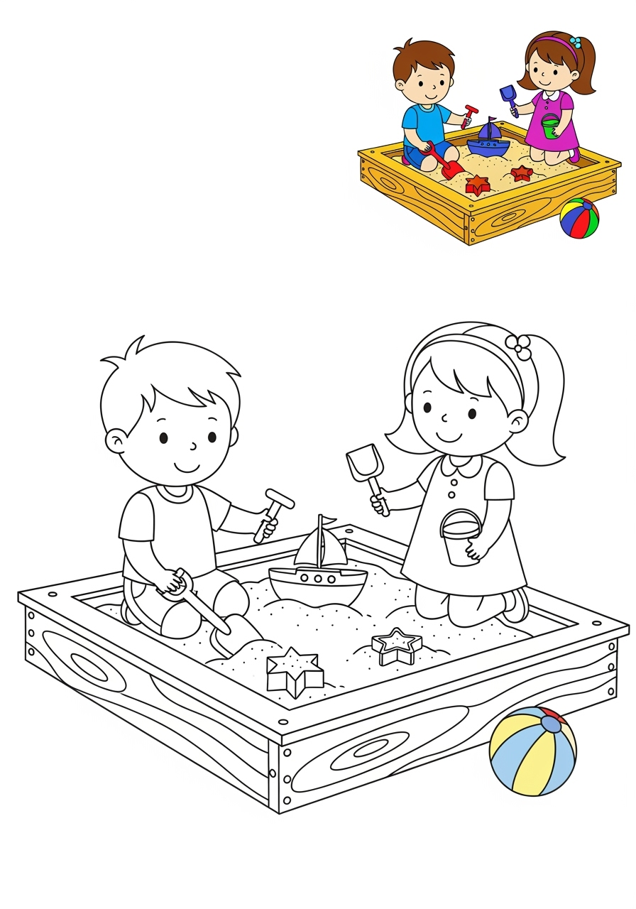 easy buildings and places Play & Fun sandbox kids coloring page 0