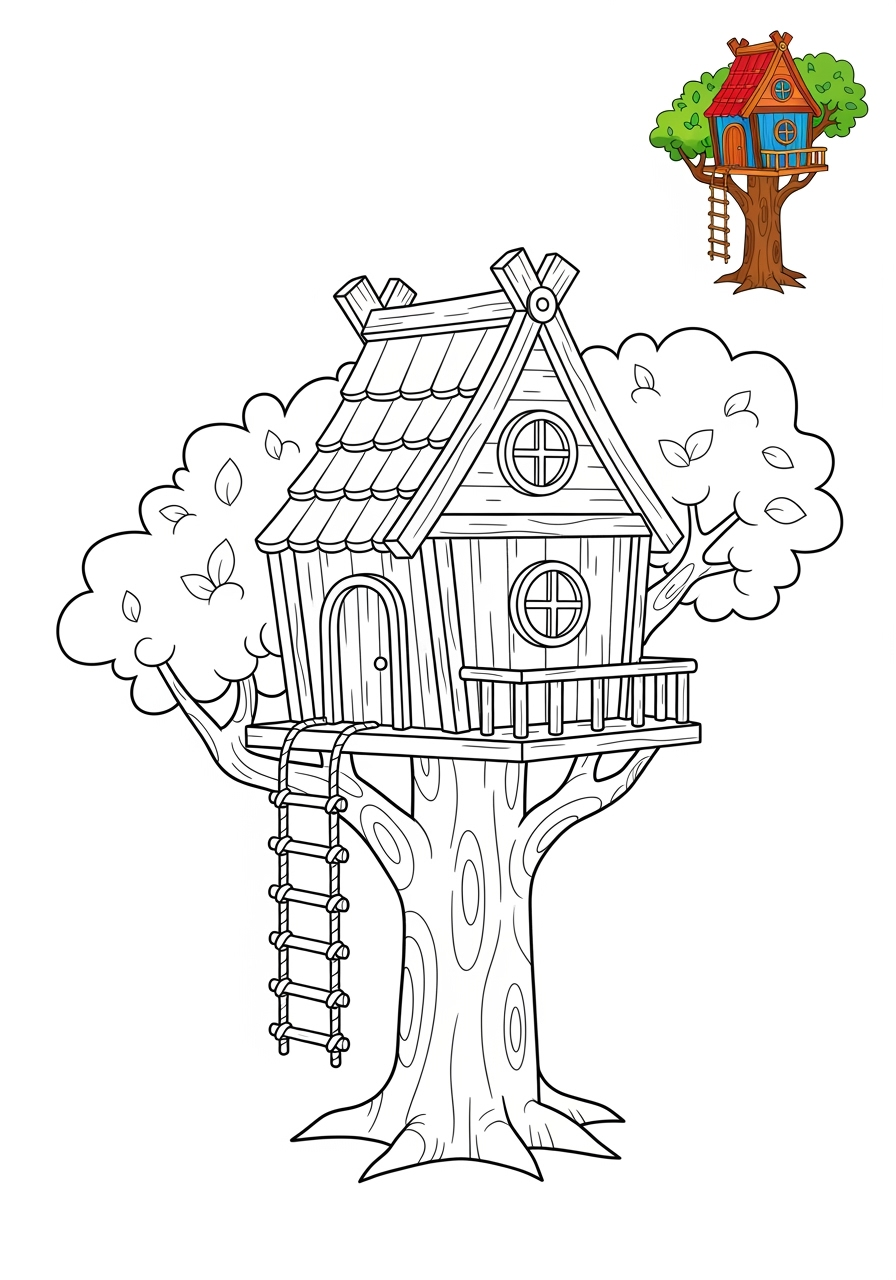 easy buildings and places Play & Fun treehouse kids coloring page 0