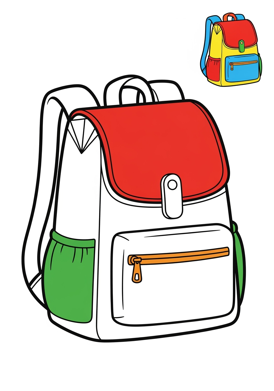 easy clothing and accessories Accessories backpack kids coloring page 1