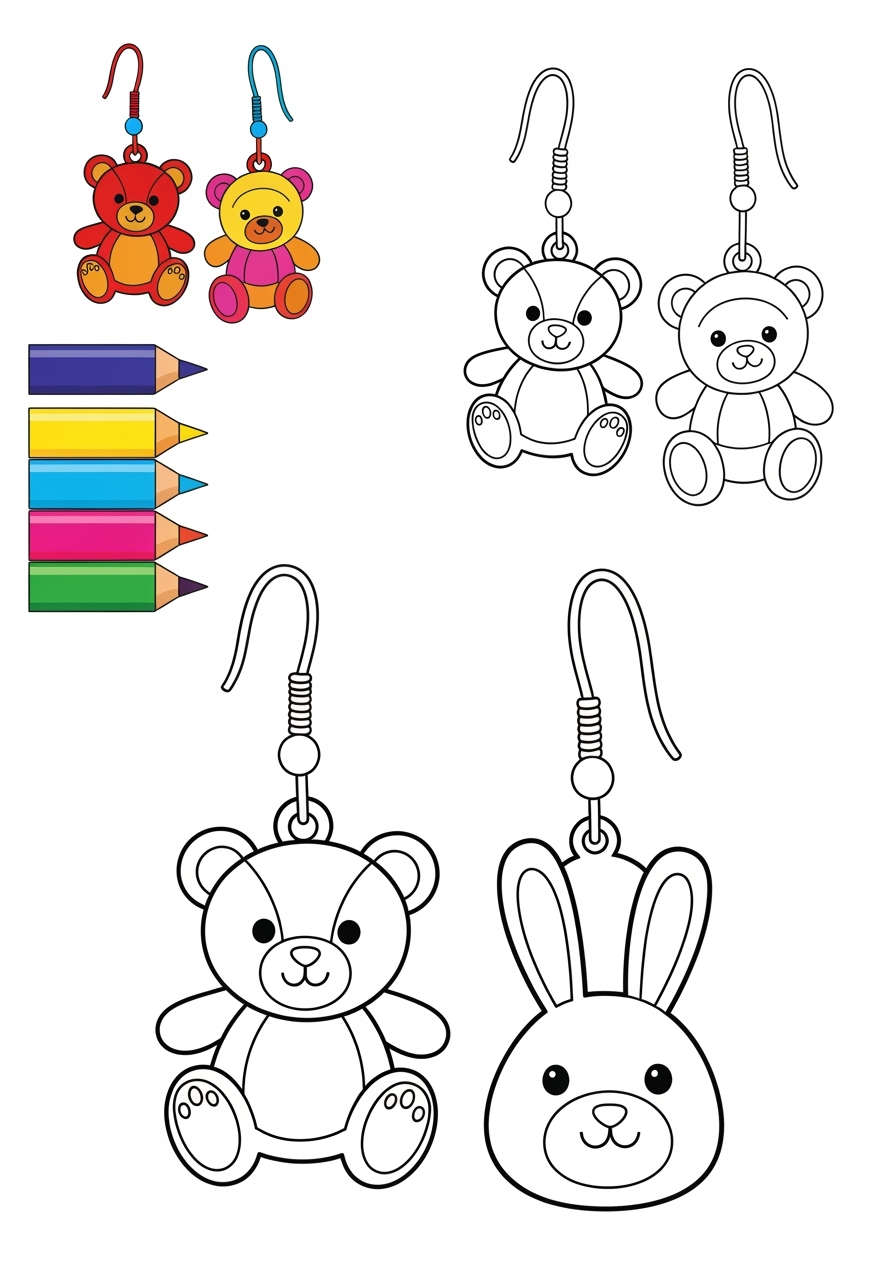 easy clothing and accessories Accessories earrings kids coloring page 0