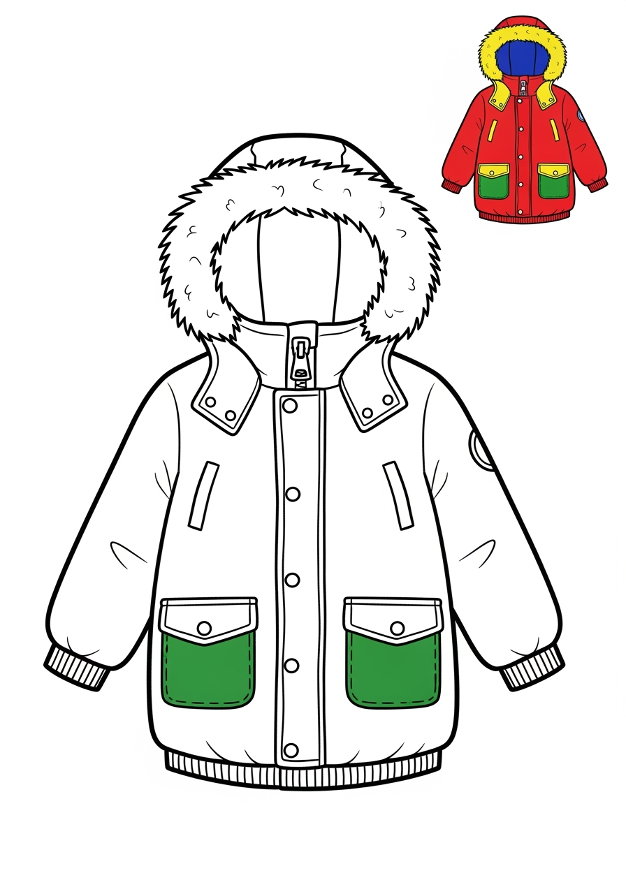 easy clothing and accessories Seasonal Wear parka kids coloring page 0
