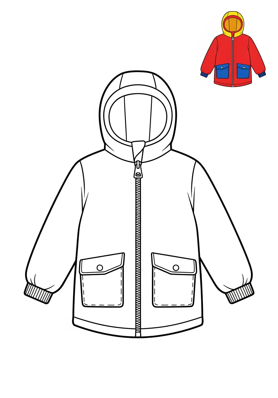easy clothing and accessories Seasonal Wear parka kids coloring page 1