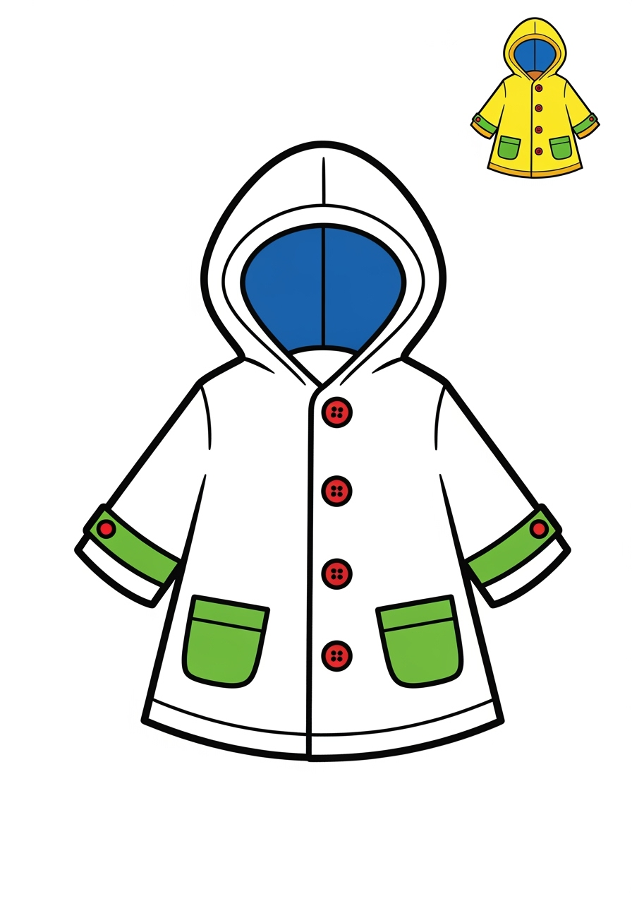 easy clothing and accessories Seasonal Wear raincoat kids coloring page 0