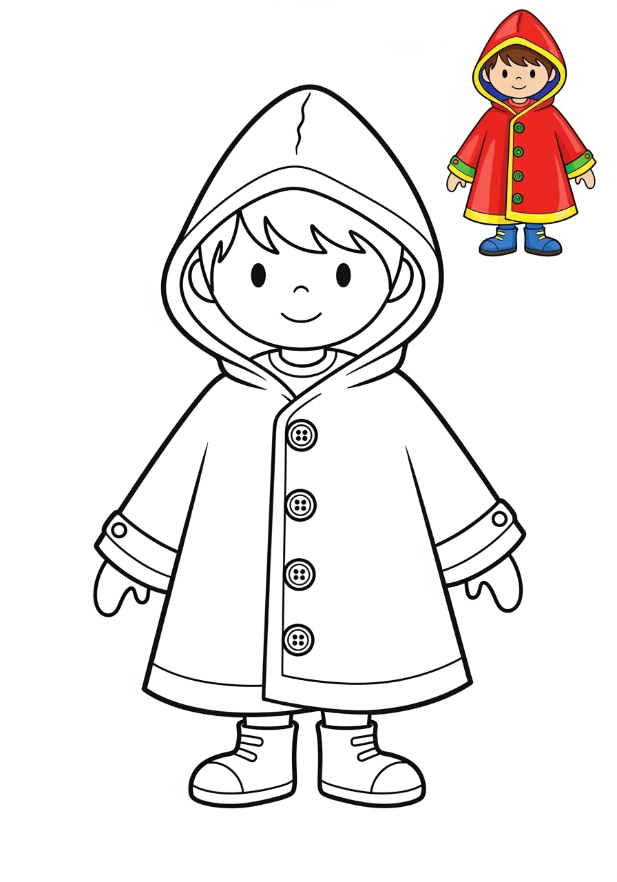 easy clothing and accessories Seasonal Wear raincoat kids coloring page 1