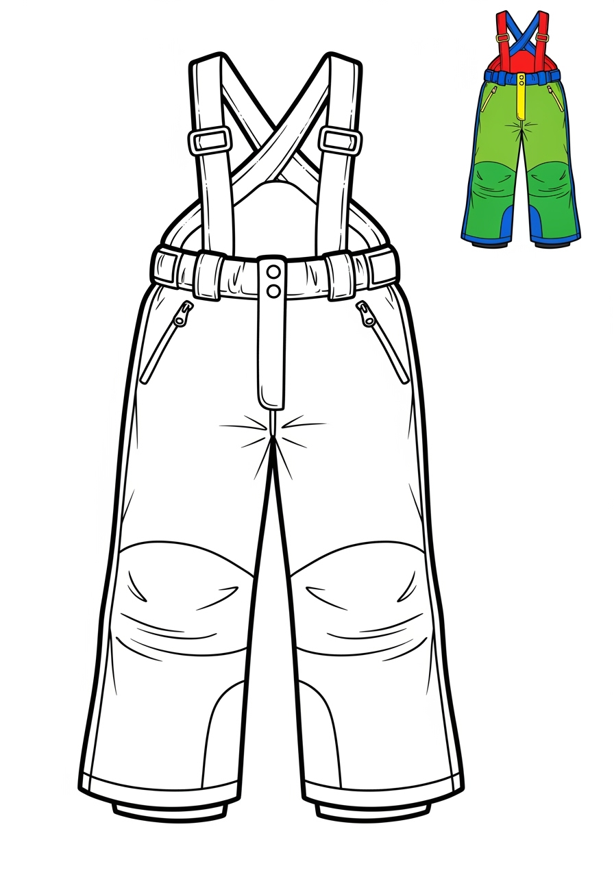 easy clothing and accessories Seasonal Wear snow pants kids coloring page 1